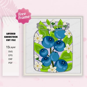 SVG, boîte 3D de myrtille de pot Mason, boîte 3D de myrtille de pot Mason, svg de pot de maçon, boîte lumineuse de myrtille, cadeau de boîte 3D, svg de fruit, svg de myrtille