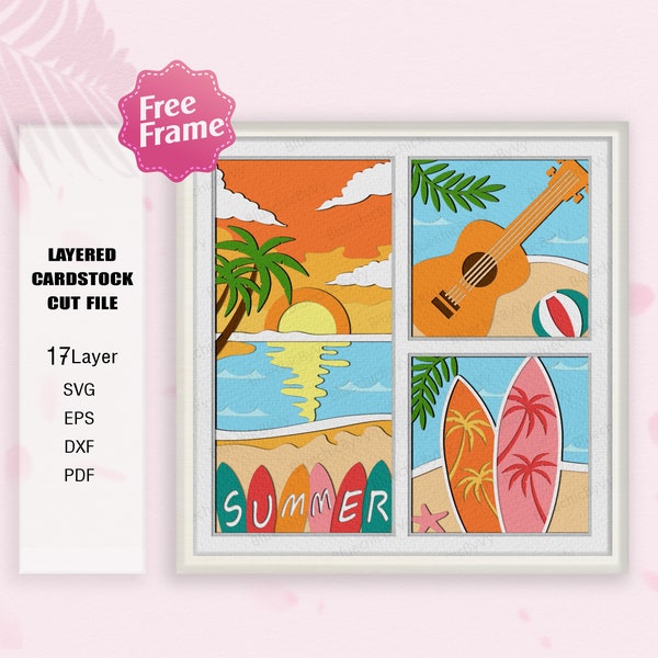 Summer Hawaii Beach Shadow Box svg, Summer Hawaii Light Box Svg, Summer Gift, Hawaii Vacay svg, For Cricut File, 3D Box Gift, Summer Decor