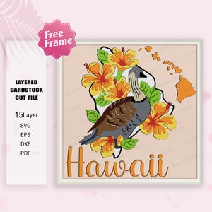 Hawaii Fiore e Uccello Shadow Box SVG, Hawaii Fiore 3D Box, Hibiscus SVG, Hibiscus Bird SVG, Per file cricut, Hawaii Hibiscus e Bird Decor
