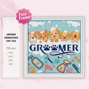 Hundefriseur Schattenbox SVG, Hund Schattenbox, Hundepflege, Hundestylist, Hundefriseur svg, Schattenbox Geschenk, für Cricut Datei, Tier zwarte, Hundedekor
