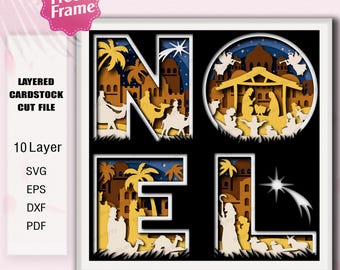 NOEL Nativity Layered Design, Religious Christmas Paper Art, Holy Night Multilayer Shadow Box, Spiritual Holiday Decor Gift /K813