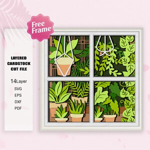Fenster Boho Pflanzgefäße Shadow Box svg, Pflanzgefäße 3D Box, Pflanzgefäße SVG, Boho svg, für Cricut-Datei, 3D Box Geschenk, Boho Pflanzgefäße SVG, Pflanzgefäße Dekor