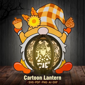 Gnome Thanksgiving Lantern Svg, Gnome Shadow Box, Lanterna PaperCut, Lanterna de Ação de Graças, Ação de Graças 3D, Gnome Thanksgiving, Decoração de Ação de Graças