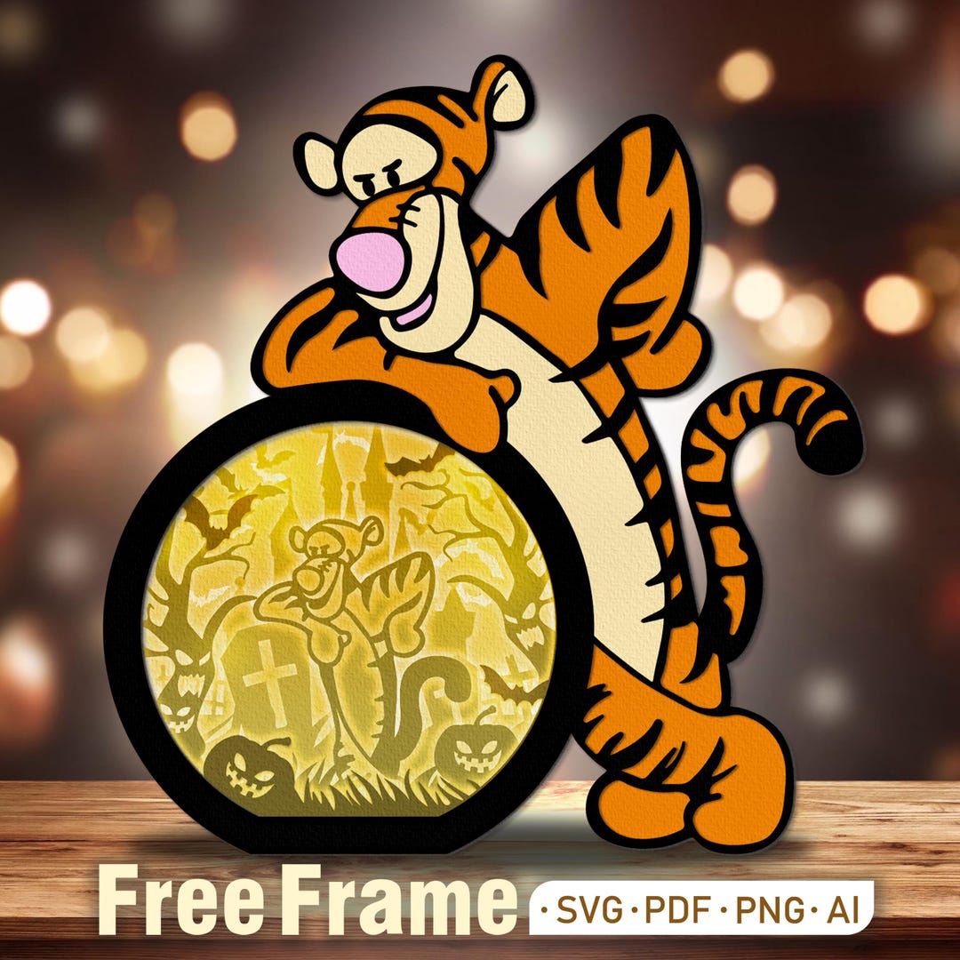Tigger Shadow Tigger Halloween Light Box Svg, Tigger 3D Box, Halloween Shadow Box ...