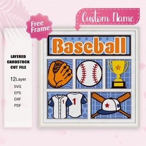 Caja de sombras de béisbol personalizada svg, caja de luz de béisbol svg, caja deportiva 3D, regalo de béisbol, para archivo Cricut, regalo de caja 3D, decoración de béisbol