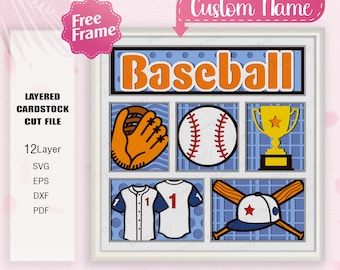 Baseball Shadow Box Personalized svg, Baseball Light Box Svg, Sport 3D Box, Baseball Gift, For Cricut File, 3D Box Gift, Baseball Decor