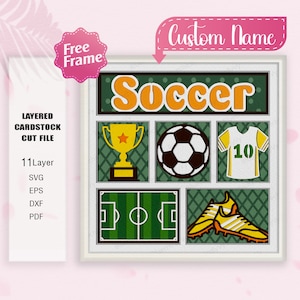 Caixa de sombra de futebol personalizada svg, caixa de luz de futebol svg, presente de futebol, caixa 3D esportiva, para arquivo Cricut, decoração de futebol, presente de caixa 3D, futebol svg