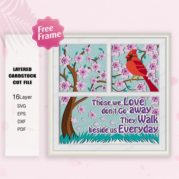 Those we love dont go away Shadow Box SVG, Cardinal Memorial 3D Box, Cardinal Bird Tree svg Cardinal Shadow Box, Cardinal SVG, Memorial Gift