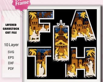 Faith Nativity Shadow Box, Layered Paper Cut Design (Digital Download)