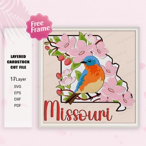 Missouri Flower and Bird Shadow Box SVG, Missouri Flower 3D Box, Scatola regalo 3D,Missouri State Flower,Per file cricut,Missouri State Bird Decor