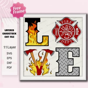 Vigile del fuoco SVG, file di taglio 3D a strati con simbolo dei vigili del fuoco, ascia e fiamma, regalo Cricut per la decorazione della casa /K488