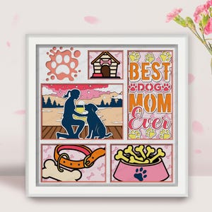 Beste Hund Mama aller Zeiten Schatten Box Papier geschnitten Datei | Hundemama Schattenbox Hund Schattenbox Hund Pfoten 3D Box Beste Hundemama überhaupt Lichtbox Love Dog /K383