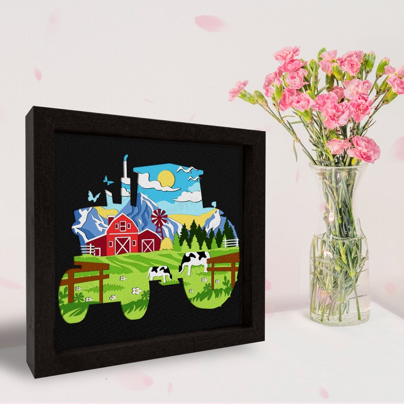 Tractor Shadow Box Tractor Farm Shadow Box Svg, Farm Gift, Farm Scene Tractor Light Box ...