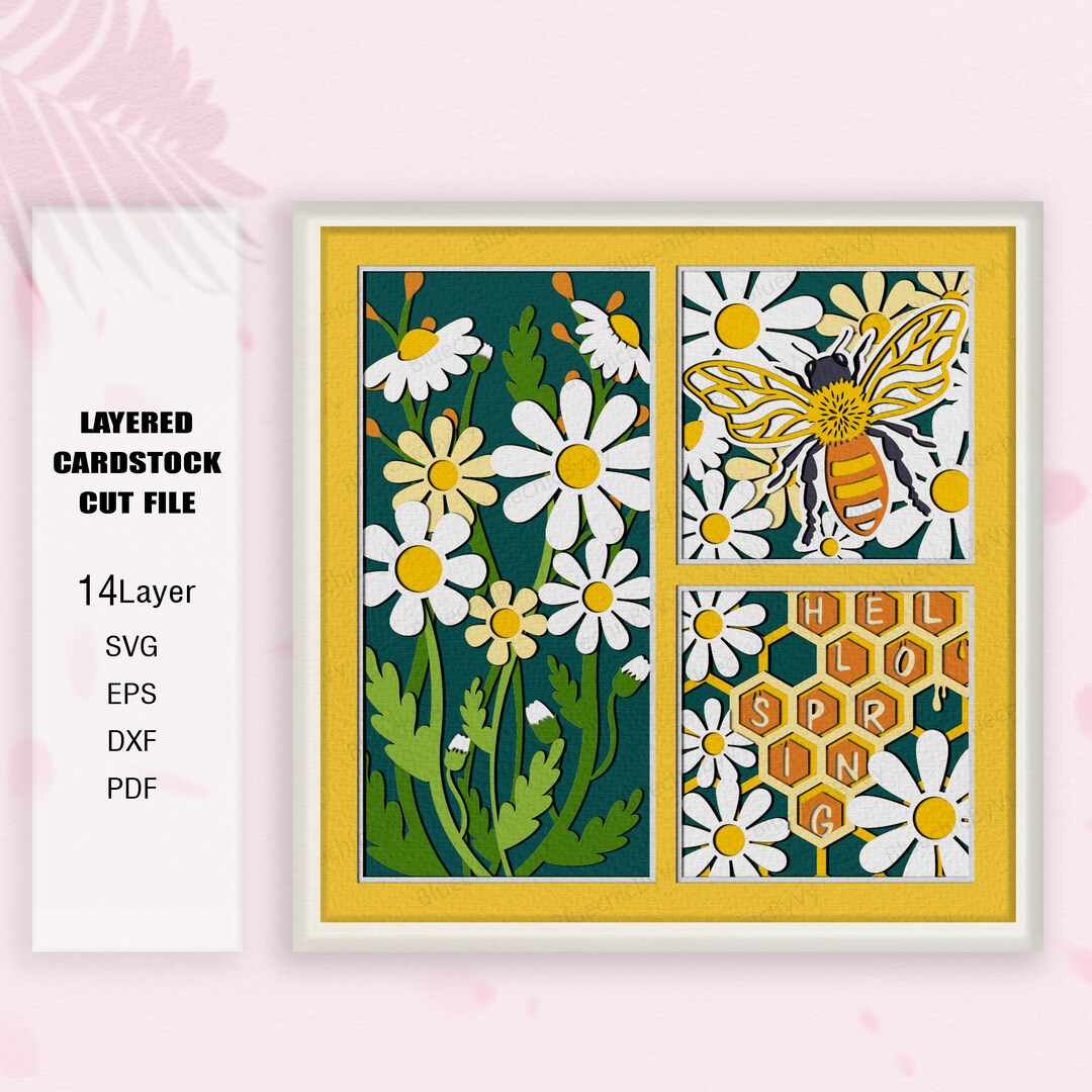 Honey Bee Spring Shadow Box SVG, Bee Shadow Box, for Cricut, Hello ...
