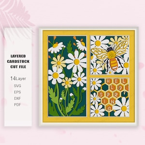 Honey Bee Spring Shadow Box SVG, Bee Shadow Box, For cricut, Hello Spring Shadow Box, Daisy 3D Box, Spring Svg, Wellcome spring