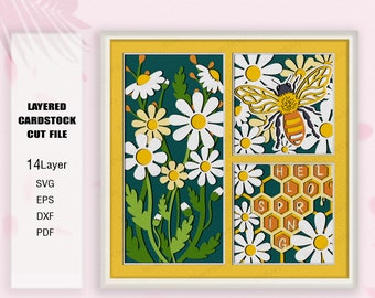 Honey Bee Spring Shadow Box SVG, Bee Shadow Box, For cricut, Hello Spring Shadow Box, Daisy 3D Box, Spring Svg, Wellcome spring
