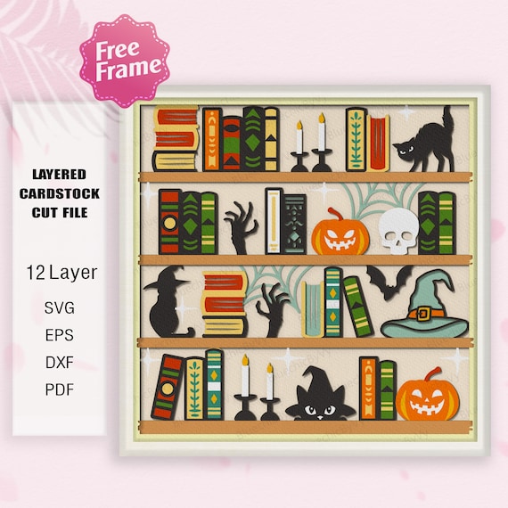 Halloween Library Shadow Box Svg,Library 3D Box,Halloween Library svg,bookshelf svg, bookshelf Halloween,Halloween Cricut File,Library Decor