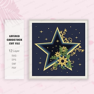 Star Floral Shadow Box SVG, Star Shadow Box, Light Box Star Floral SVG, Star Gift, voor cricut, Star Night Svg, Star Floral SVG