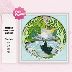 Lake River Shadow Box SVG, Lake Light Box Svg, River SVG, Scenery Gift, Lake 3D Box, Per Cricut File, Shadow Box Gift, Cascata SVG, Lago SVG