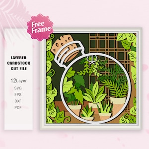 Boho plantenbakken in fles Shadow Box svg, 3D-box plantenbakken, plantenbakken SVG, Boho svg, voor Cricut bestand, in fles svg, boho plantenbakken SVG, plantenbakken Decor