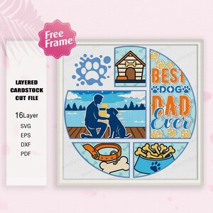 Bester Hund Papa Schattenbox SVG, Bester Papa aller Zeiten svg, Papa Hund 3D Box, Für Cricut-Datei, 3D Box Geschenk, Tierliebhaber SVG