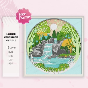 Cascata Shadow Box SVG, Lago Light Box Svg, Fiume SVG, Regalo scenario, Lago 3D Box, Per File Cricut, Regalo Shadow Box, Cascata SVG, Lago SVG