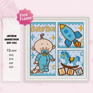 Kind Schatten Box svg, Baby Boy Light Box, Raumschiff Junge svg, Baby Boy Geschenk, Baby Boy Decor, Baby 3D Box, Shadow Box Geschenk, für Cricut Datei