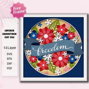 Freedom Floral SVG, 3D Patriotyczny Kwiat Okrągły Znak SVG, Warstwowy Plik Cięcia USA dla Cricut, Dekoracja Czwartego Lipca SVG /K416