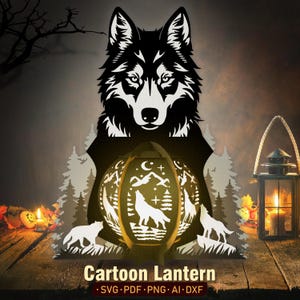 Svg de boîte lumineuse de loup, boîte d'ombre de loup, lanterne de papier découpé, svg de lanterne de loup, lanterne de silhouette animale, lanterne animale, boîte 3d de loup, svg d'animal