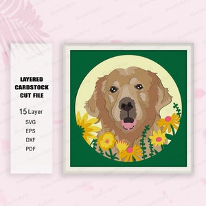 Caixa de sombra para cachorro golden retriever svg, caixa de sombra para bassê, para cricut, caixa de luz para cachorro golden retriever svg, presente de caixa de sombra, golden retriever svg
