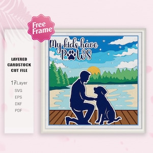 Meine Kinder haben vier Pfoten Schattenbox SVG, Hundepfoten 3D Box, Papa Hund 3D Box, Für Cricut-Datei, 3D Box Geschenk, Papa Hundeleben SVG, Papa Geschenk, Hundedekor