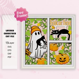 Fantôme avec chat Svg, boîte 3D Halloween, chat svg, svg fantôme Halloween, chat Halloween Light Box svg, pour fichier Cricut, décoration d'Halloween