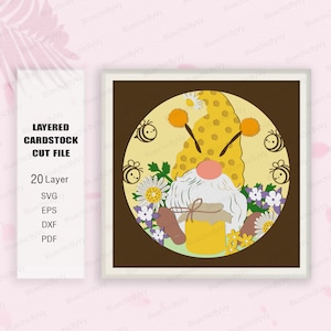 Gnome Bee Shadow Box svg, Gnome Shadow Box, Gnome Bee Light Box Svg, Gnome 3D Box, Per Cricut File, shadow box Gift, Gnome Bee SVG