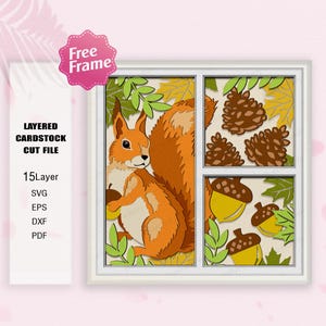 Scatola delle ombre autunnale scoiattolo svg, Scatola luminosa scoiattolo Svg, Scatola 3D scoiattolo, Per file Cricut, Regalo scatola delle ombre, Regalo scatola 3D, Scoiattolo autunno SVG