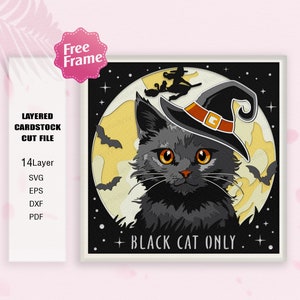 Chat noir sorcière ombre boîte Svg, boîte 3D chat noir, chat noir sorcière svg, chat et la lune, sorciere chat noir svg, pour fichier Cricut, décoration d'Halloween