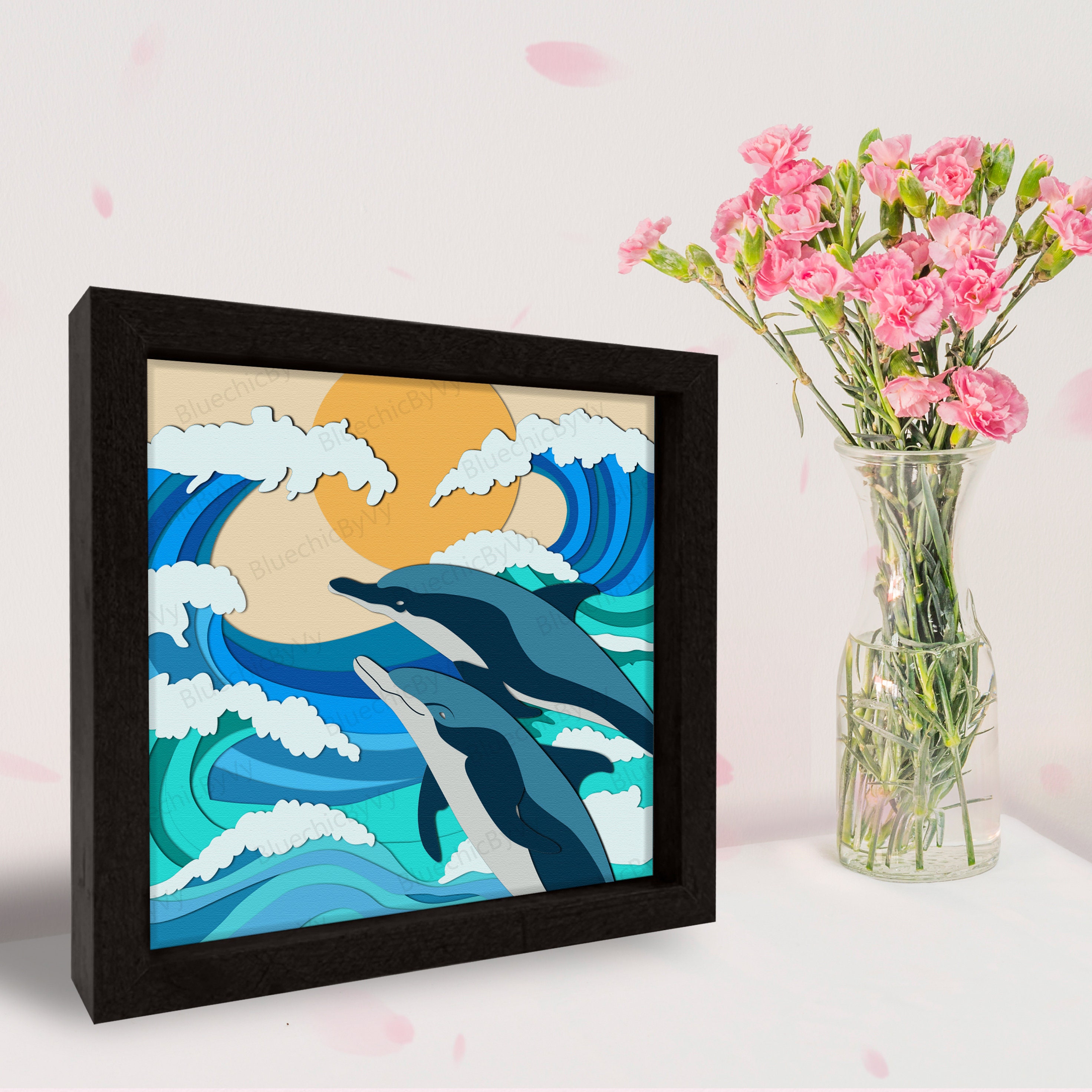 Dolphin Shadow Box SVG, Dolphin Shadow Box, Dolphin Gift, Dolphin Light ...