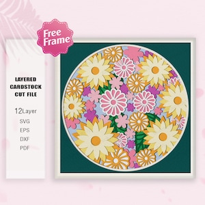 Blumen Schattenbox SVG, Blumen Schattenbox, 3D Blumenbox, Blumengeschenk, Blumen Light Box svg, Für Cricut, 3D Box Geschenk, Blumen svg