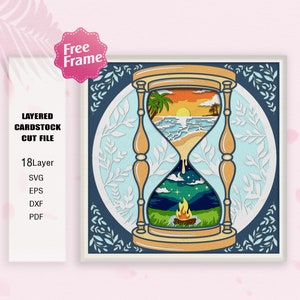 Clessidra tramonto Shadow Box SVG, clessidra Light Box Svg, clessidra tramonto SVG, tramonto 3D Box, per Cricut File, campeggio SVG, decorazione a clessidra