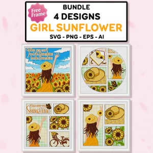 Bundel meisje zonnebloem Shadow box SVG, 3D-doos zonnebloem, When You Can't Find The Sunshine Be The Sun, You Are My Sun Shine, voor Cricut-bestand