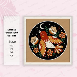 Shadow Box oiseaux scandinaves SVG, Shadow Box scandinave oiseaux, boîte 3D oiseau, amateur de cadeaux oiseaux, oiseau Light Box Svg, pour cricut, scandinave