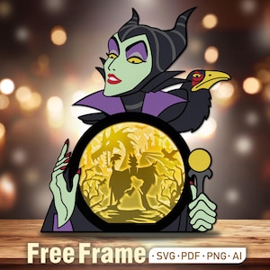 Scatola luminosa con personaggi dei cattivi di Halloween in formato SVG, scatola 3D con personaggi dei cattivi, scatola delle ombre di Halloween, Malefica retrò in formato SVG, Halloween in formato SVG, decorazioni di Halloween