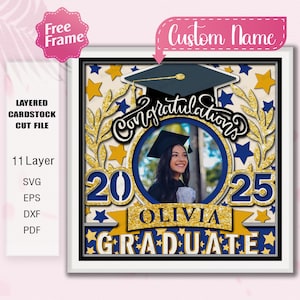 Gepersonaliseerde afstuderen fotolijst papier gesneden bestand | Schaduwdoos voor afstuderen Afstudeercadeau Afstudeerlichtbak Klasse van 2025 /K404