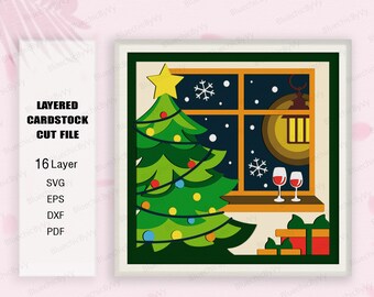 Christmas Tree Shadow Box SVG per progetti Cricut fai da te, scatola luminosa di Natale, decorazioni natalizie, regalo di Natale, buon Natale 3D