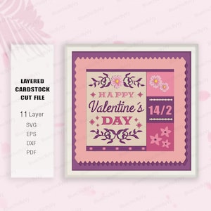 Feliz Día de San Valentín Shadow Box SVG, San Valentín Shadow Box svg, Caja de luz de San Valentín, Caja 3D de San Valentín svg, Regalos de pareja, San Valentín