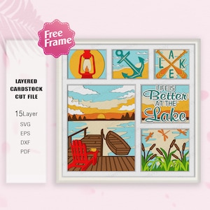 Life Is Lake Shadow Box SVG, Life Beside Lake svg, For Cricut File, Gift Lake house, Lake Scenery Shadow Box,Shadow Box Gift,Relax is Lake