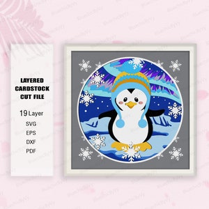 Penguin Shadow Box SVG para proyectos Cricut DIY, Penguin Christmas Shadow Box, Decoración de Navidad, Regalo de Navidad, Regalo de Shadow Box, Penguin svg