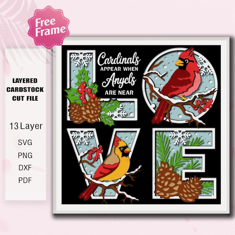 3D Layered LOVE Cardinal Papercut Svg, Winter Cardinal Quote Shadow Box ...