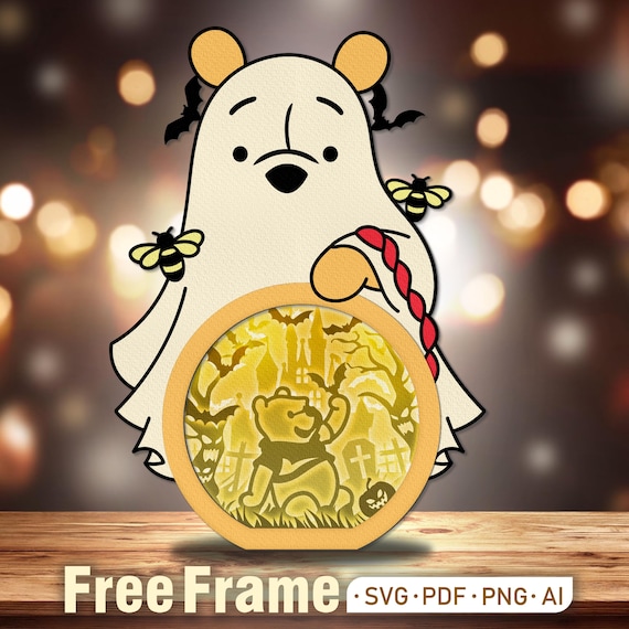 Pooh Ghost Halloween Light Box Svg, Pooh Ghost 3D Box