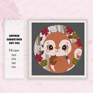 Écureuil mignon ombre boîte SVG, écureuil ombre boîte, pour cricut, écureuil Light Box Svg, ombre cadeau, boîte cadeau 3D, écureuil Svg