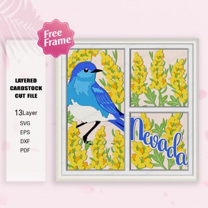 Fleur du Nevada et merle bleu des montagnes ombre boîte SVG, boîte 3D fleur du Nevada, svg merle bleu des montagnes, oiseau bleu svg, cadeau boîte ombre, pour fichier cricut